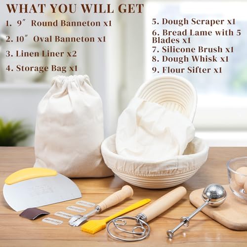 IKOCO Sourdough Starter Kit - Banneton Bread Proofing Basket - Perfect for Beginners Experts