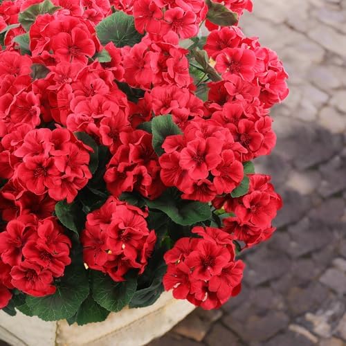 Hananona Artificial Red Geranium Flowers for Indoors Outdoors