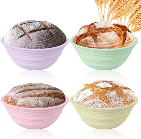 4PC Silicone Sourdough Bread Proofing Baskets 9 Collapsible Oven Microwave Safe Non-Stick