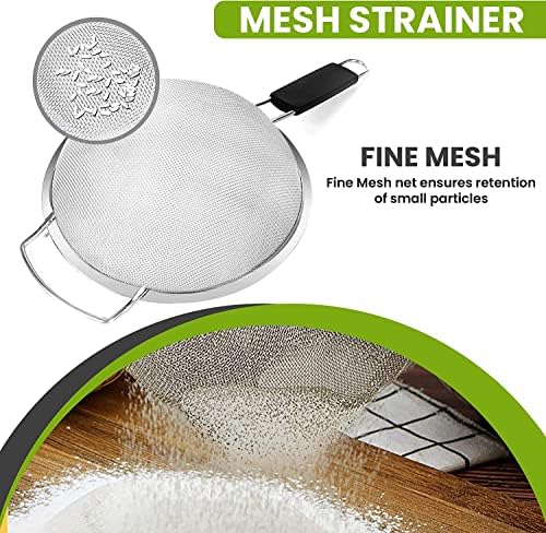 9 Fine Mesh Strainer Heat-Resistant Handle Stainless Steel Kitchen Essential