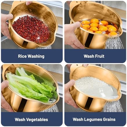 Stainless Steel Rice Washing Bowl With 4-in-1 Strainer
