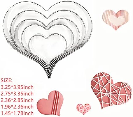 Valentines Day Heart Cookie Cutters 5-Piece Set for Baking and Crafts