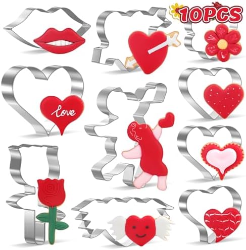 Valentines Heart-Shaped Cookie Cutters for Kids 10Pcs