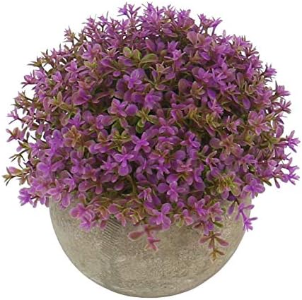 Ogrmar Mini Plastic Artificial Plants Grass 47 in a Pot Purple