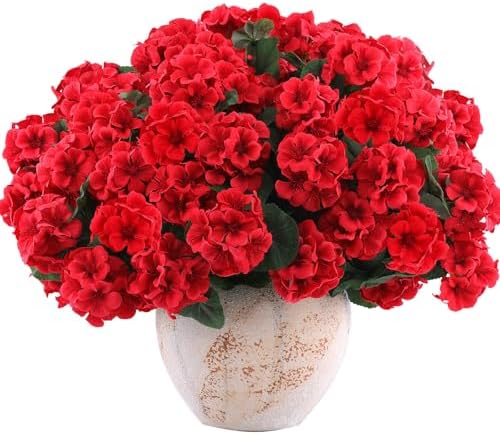Hananona Artificial Red Geranium Flowers for Indoors Outdoors