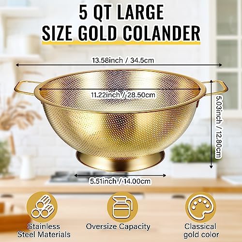 Stainless Steel Gold Colander 3 Strainer Set