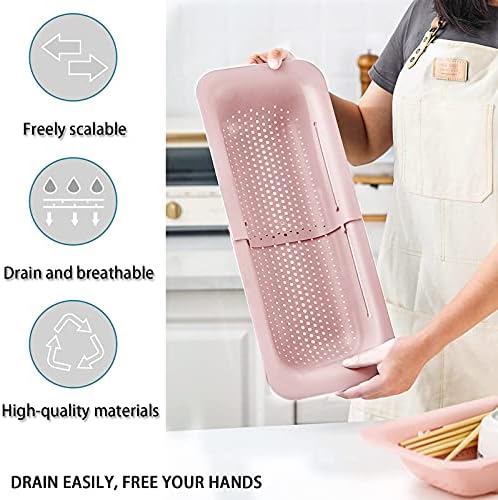 Collapsible Plastic Colander with Extendable Length for Kitchen Use 143-194 inch