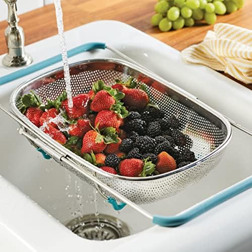 Rachael Ray 45 Quart Over-the-Sink Colander with Agave Blue Handles