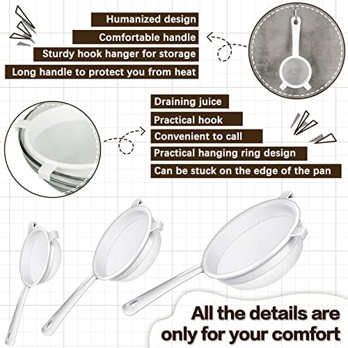3-Piece Fine Mesh Strainer Set with Handles for Baking Cooking