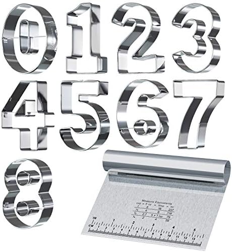Bakerpan stainless steel number cookie cutter set with bonus dough cutter
