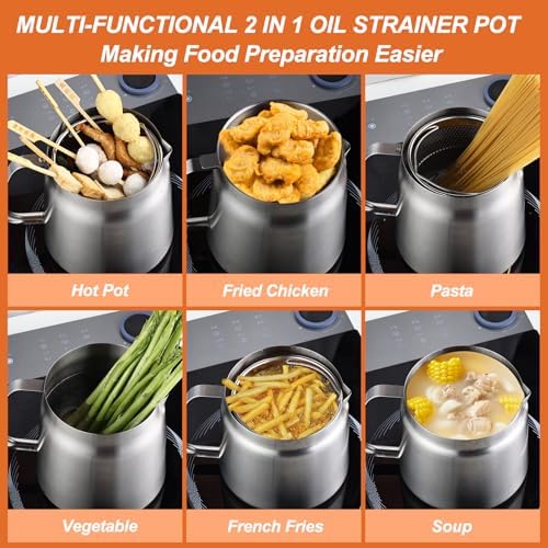 Stainless Steel Multifunctional Oil Filter Pot 68oz