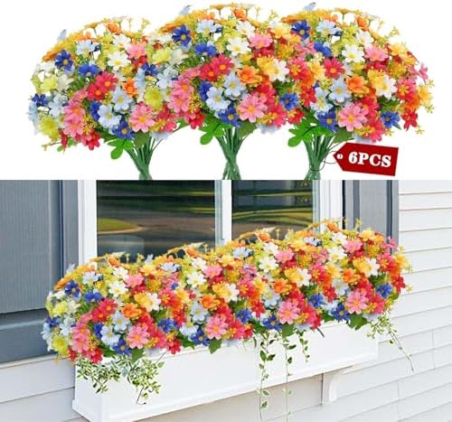 6-Pack Fake Flowers for Outdoor Use