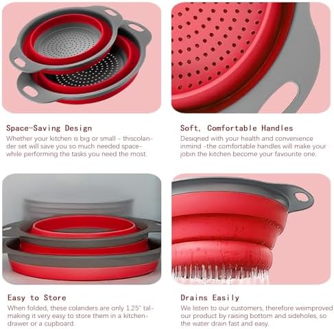 Collapsible Colander Set of 2 Silicone Kitchen Strainer Set
