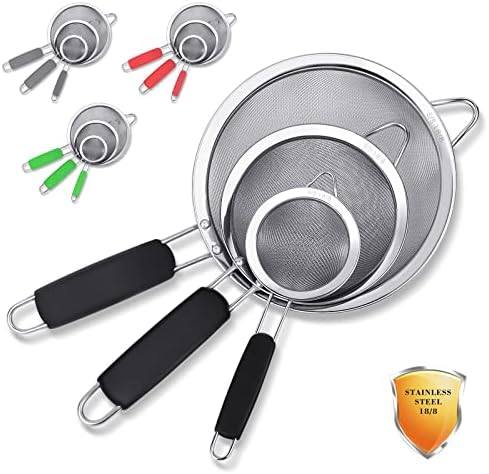 3-Piece Stainless Steel Strainer Set with 188 Mesh