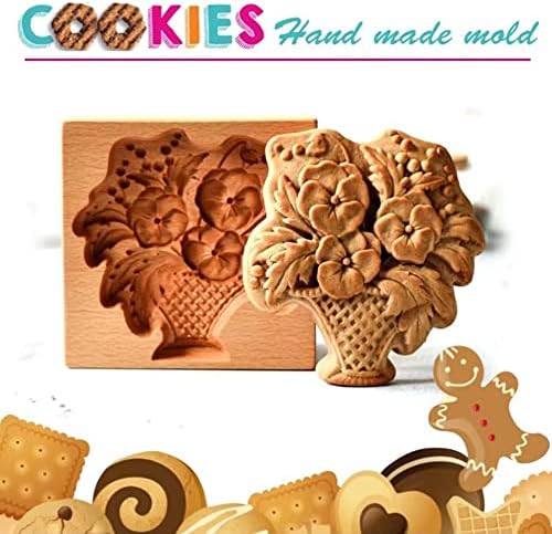 SNOOSZ Wooden Cookie Mold - Trophy Flower Basket Shape for Cakes