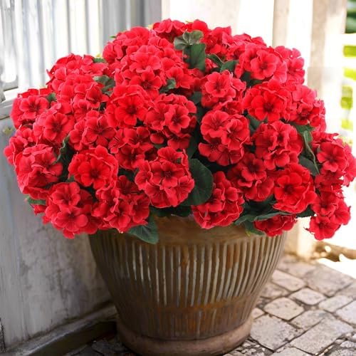 Hananona Artificial Red Geranium Flowers for Indoors Outdoors
