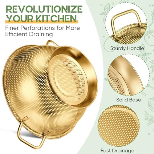 Bocon Triple Piece Stainless Steel Colander Set 135 Quart Gold