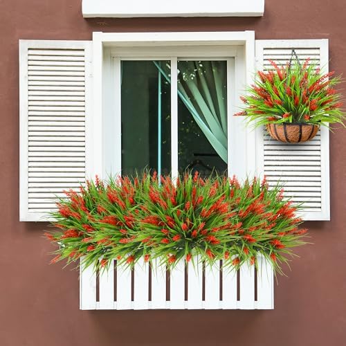 12 Bundles Fake Lavender Flowers Red Outdoor Artificial Plants