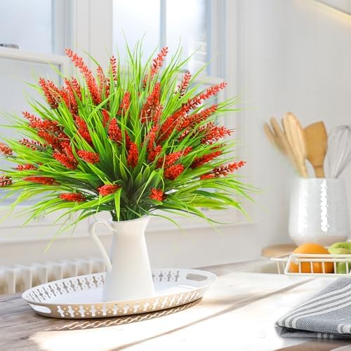 12 Bundles Fake Lavender Flowers Red Outdoor Artificial Plants