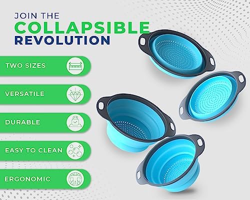 Perfect Pasta Veggie Strainer Set - Collapsible Silicone Kitchen Strainer for Home Campers