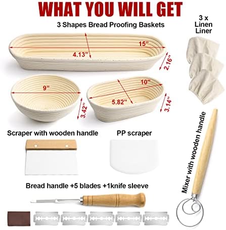 Banneton Bread Proofing Basket Set for Professional Home Bakers Set of 3