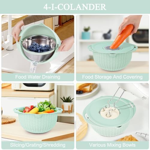 Stainless Steel 4-in-1 Colander Set with Mixing Bowl for Kitchen