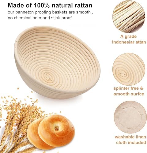 HOMEDISIAC Banneton 9-inch 10-inch Rattan Proofing Basket Set