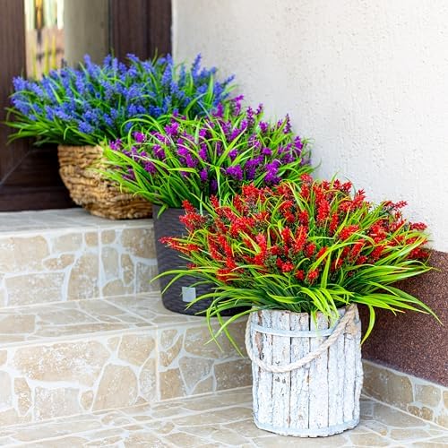 20-Bundle Fake Lavender Outdoor Flowers UV-Resistant for Deck Backyard