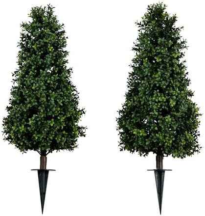 Nearly Natural 2 Set UV-Resistant Boxwood artificial plants with integrated ground stakes