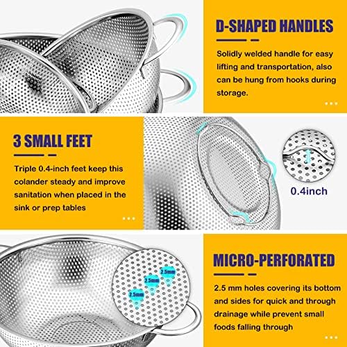 E-far Premium 3-Piece Stainless Steel Colander Set