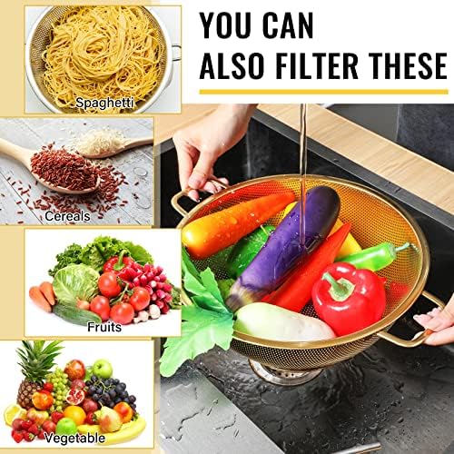 Stainless Steel Gold Colander 3 Strainer Set