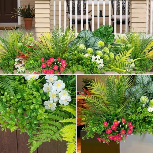 20 Pcs Artificial Plants for Outdoor Garden Decor