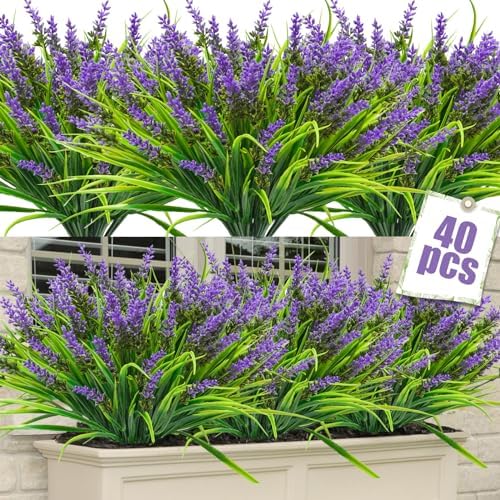 40 Bundles Artificial Monkey Grass with Lavender Flowers Purple
