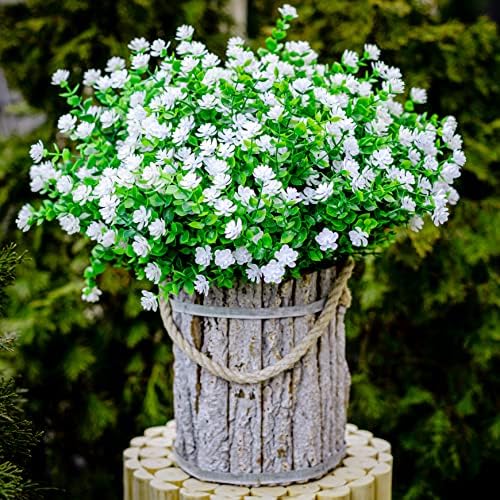 12-Piece White Fake Flowers for Outdoor Decor