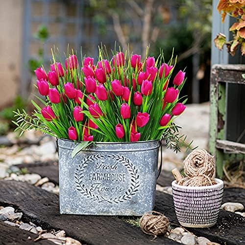Vibrant 8-Bundle Rose Red Fake Tulips
