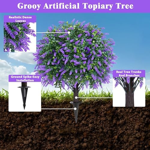Grooy Artificial Boxwood Topiary Ball with Lavender Set of 2