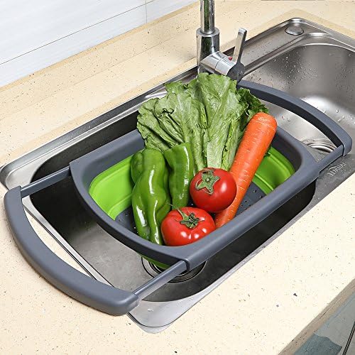 QiMH 6 Quart Collapsible Colander with Extendable Handles Silicone Material