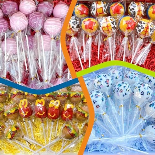 TAIHUIMY 300PCS Lollipop Sticks Set with parcel bags paper sticks and twist ties