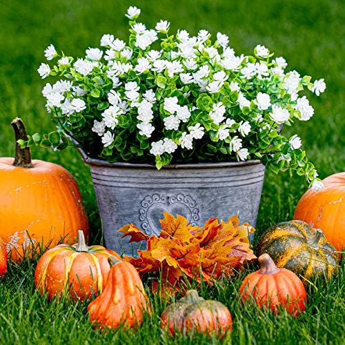 12-Piece White Fake Flowers for Outdoor Decor