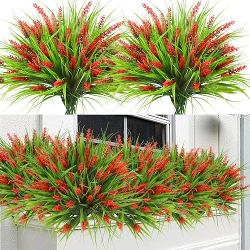12 Bundles Fake Lavender Flowers Red Outdoor Artificial Plants