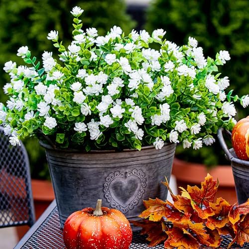 12-Piece White Fake Flowers for Outdoor Decor