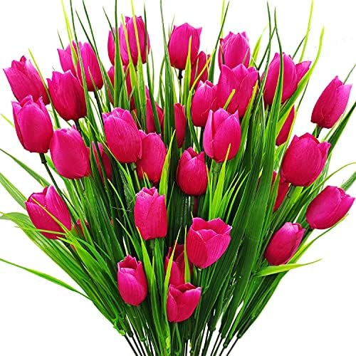 Vibrant 8-Bundle Rose Red Fake Tulips