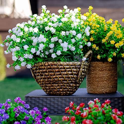 12-Piece White Fake Flowers for Outdoor Decor