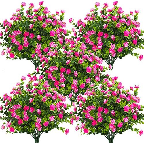 Grunyia 10 Bundles Fake Pink-Eucalyptus artificial flowers UV Resistant