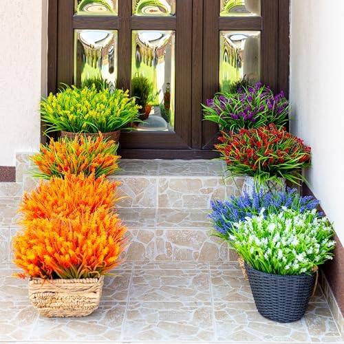 20-Bundle Fake Lavender Outdoor Flowers UV-Resistant for Deck Backyard