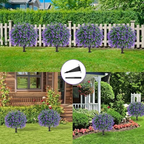 Grooy Artificial Boxwood Topiary Ball with Lavender Set of 2
