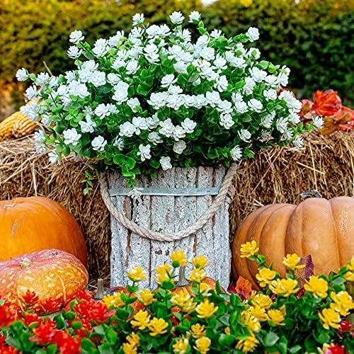 12-Piece White Fake Flowers for Outdoor Decor