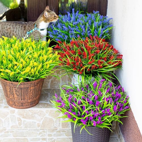 20-Bundle Fake Lavender Outdoor Flowers UV-Resistant for Deck Backyard